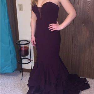 Wine colored prom dress.
